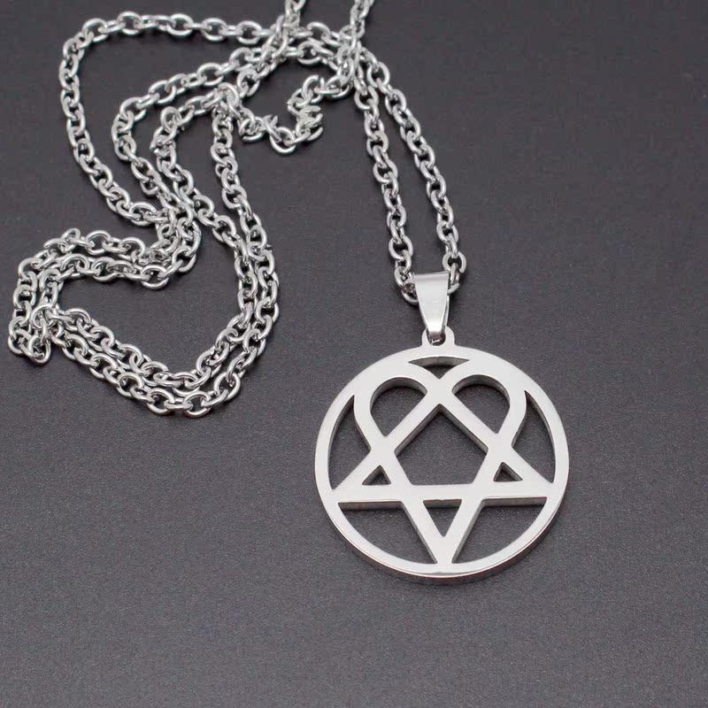 Him Band Finnish Gothic Rock Hip-Hop Demon Prince Heartagram Inverted Pentagram Titanium Steel Necklace
