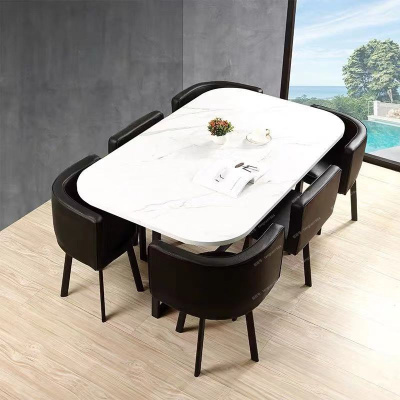 Negotiating table and chairs dining table and chairs combined 6 people Modern brief Nordic rectangular dining table small family style 6 people dining table black