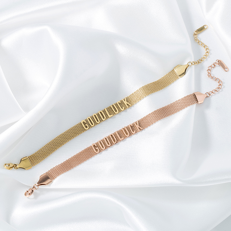 European and American Fashion Rose Gold Alphabet Bracelet Female Jewelry Hollow Bracelet Classic Popular Jewelry Titanium Steel Open Bracelet