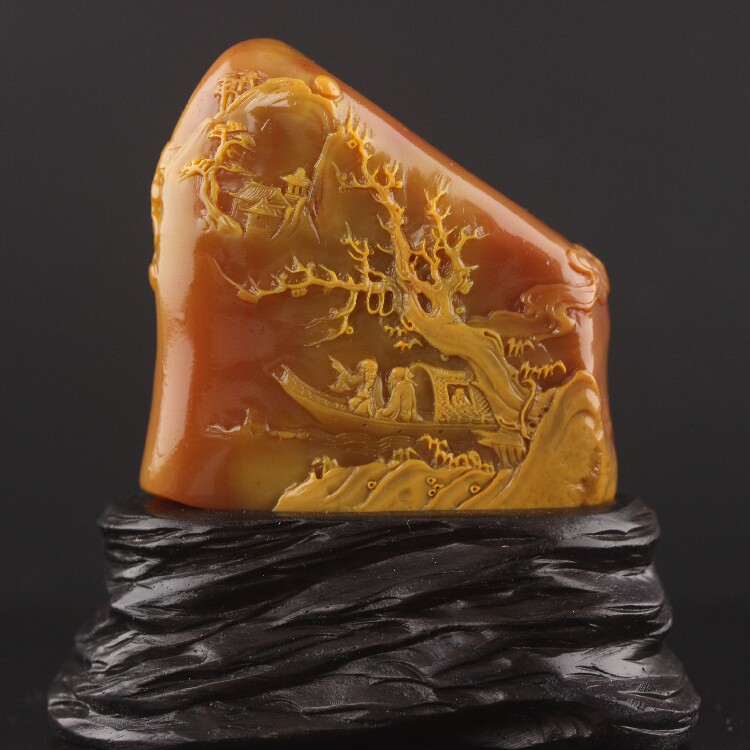 Lao Tian Yellowstone < West Lake Pan-Boat > Thin Willswing Piece Jade Engraving Handmade Art Gift Collection Direct Sale