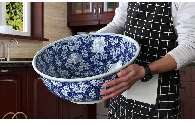 Super large blue and white soup bathtub cubicle ceramic household large bowl of noodles bowl tableware of ltd. fish pickled fish bowl