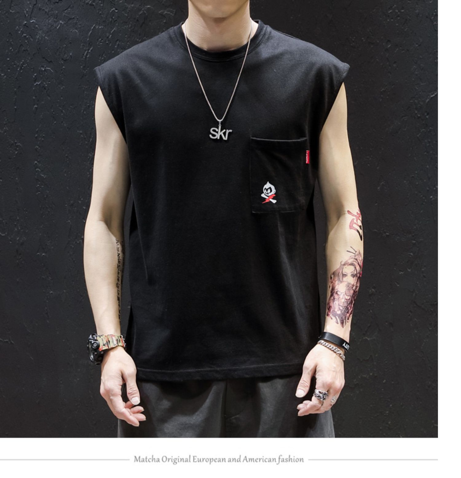 Áo thun nam tay dài mùa hè cá tính mặc dạo phố cotton rộng rãi thể thao vest vai oversize vest nam - Áo vest cotton các kiểu áo ghi lê nam