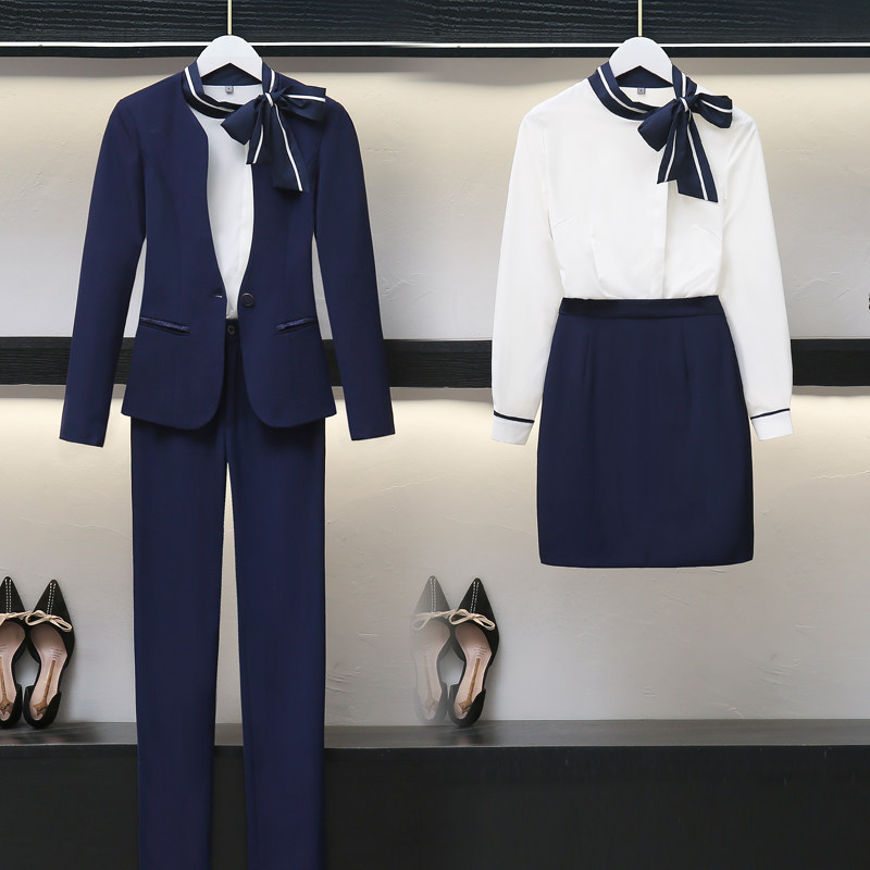 Stewardess uniform professional suit female autumn and winter fashion front desk beautician overalls female professional temperament suit skirt