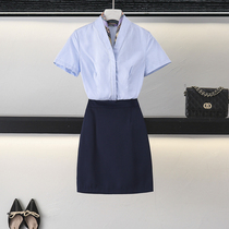 Professional suit women Summer short sleeve V-collar white shirt cotton overalls dress dress dress temperament front desk work wear