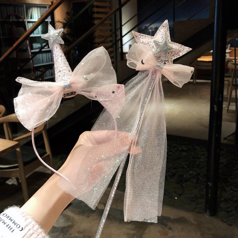 Little princess crown tiara head flower girl hairpin hairband magic wand fairy stick small crown veil children's hair accessories