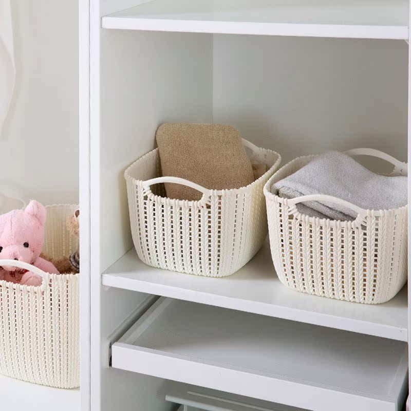 hộp nhựa 3 ngăn Hàng giả mây nhỏ cửa hàng bách hóa di động châu Âu hộp lưu trữ snack ký túc xá 篓 giỏ phòng ngủ cô gái không gian nhà vệ sinh - Trang chủ hộp đựng quần áo