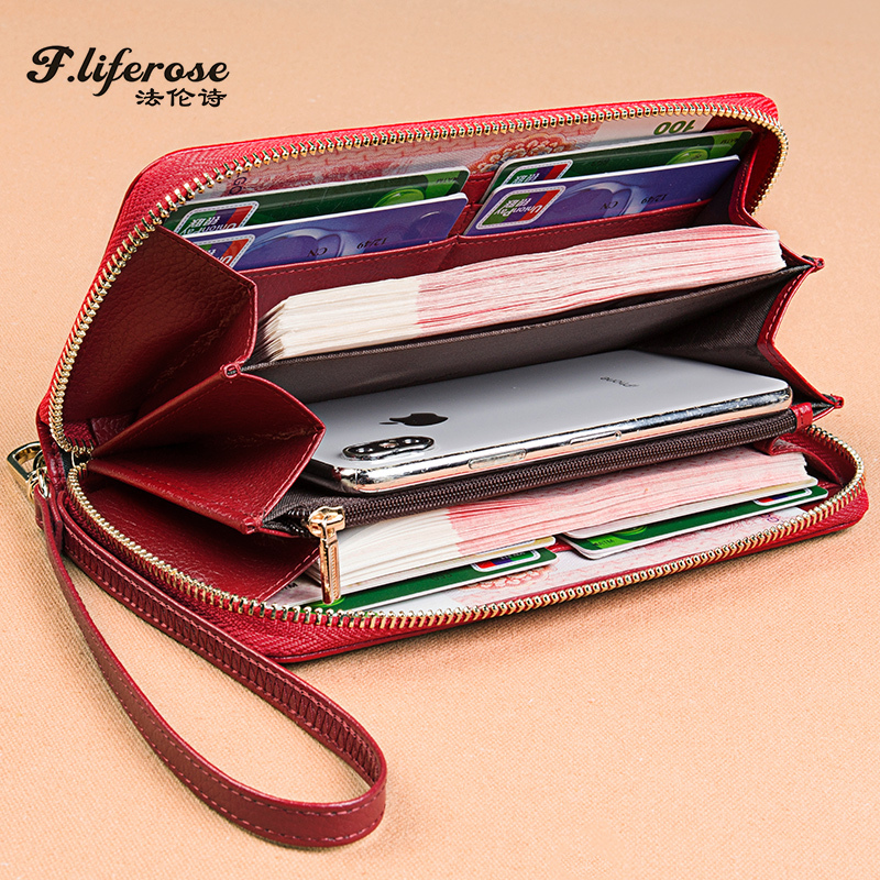Women's Long Wallet Genuine Leather 2026 New Popular Card Holder Integrated Zipper Large Capacity Women's Leather Wallet Clutch