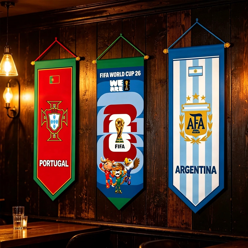 2026 World Cup Decorative Long Hanging Flags for Bars, Restaurants, Background Walls, Team Flags, Fan Merchandise, Sports Betting Shop Promotional Materials