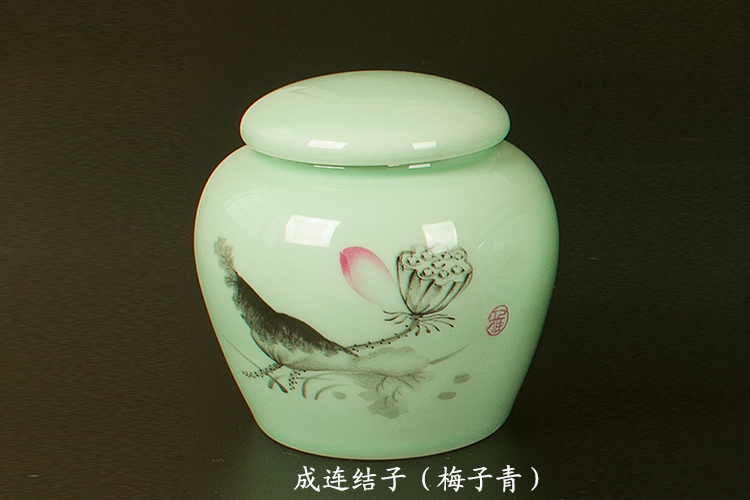 Celadon dehua county ink wind new caddy fixings seal pot small black tea, green tea POTS Chinese medicine powder tins