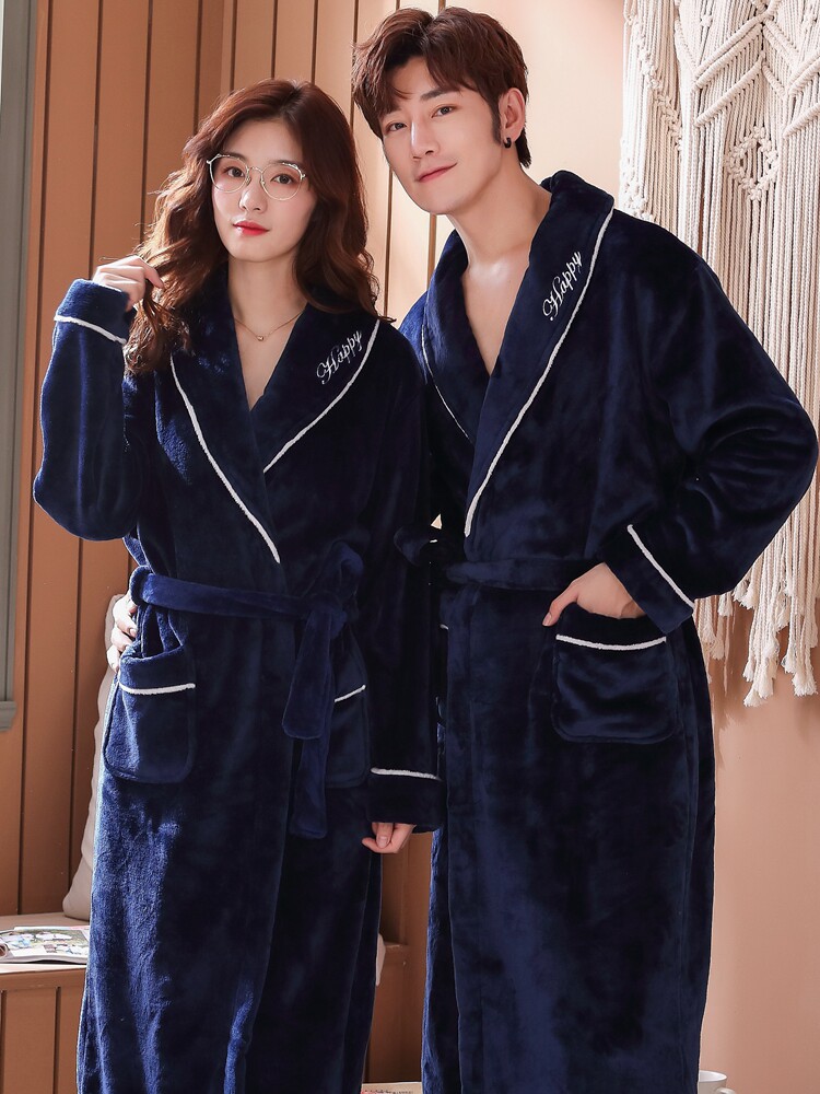 Nightgown Women's winter couple pajamas Autumn and winter thickened flannel long version bathrobe men's coral velvet spring and autumn a pair