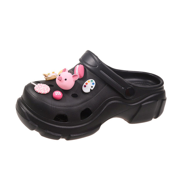 Cartoon Cute Piglet Baotou Half Slippers Women's Spring and Summer Outerwear 4cm Thick-soled One-piece Beach Crocs Women's Model