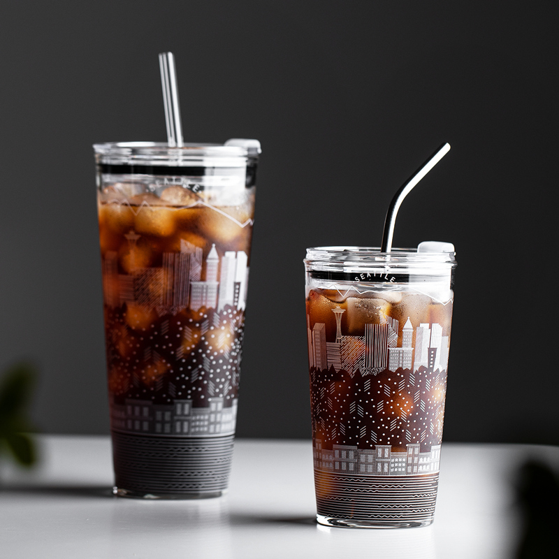 Glass Straw Cup, Large Capacity Water Cup, High-Looking Iced Coffee Cup, Milk Tea Cup, Household ins Air-Cooled Beverage Cup