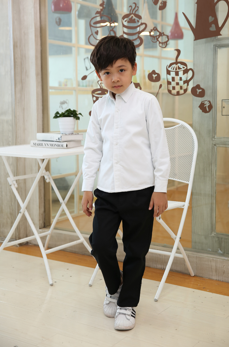Cộng với phân bón XL trẻ em áo sơ mi trắng cotton dài tay trong áo sơ mi trẻ em lớn béo mập phiên bản lỏng lẻo của áo sơ mi shop quần áo trẻ em