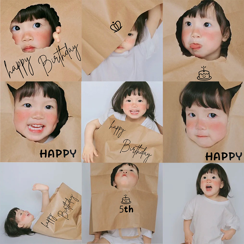 Kraft Paper Bag Photo Props Happy First Birthday Ritualistic Little Girl Scene Setup Decoration 2-Year-Old Atmosphere 5