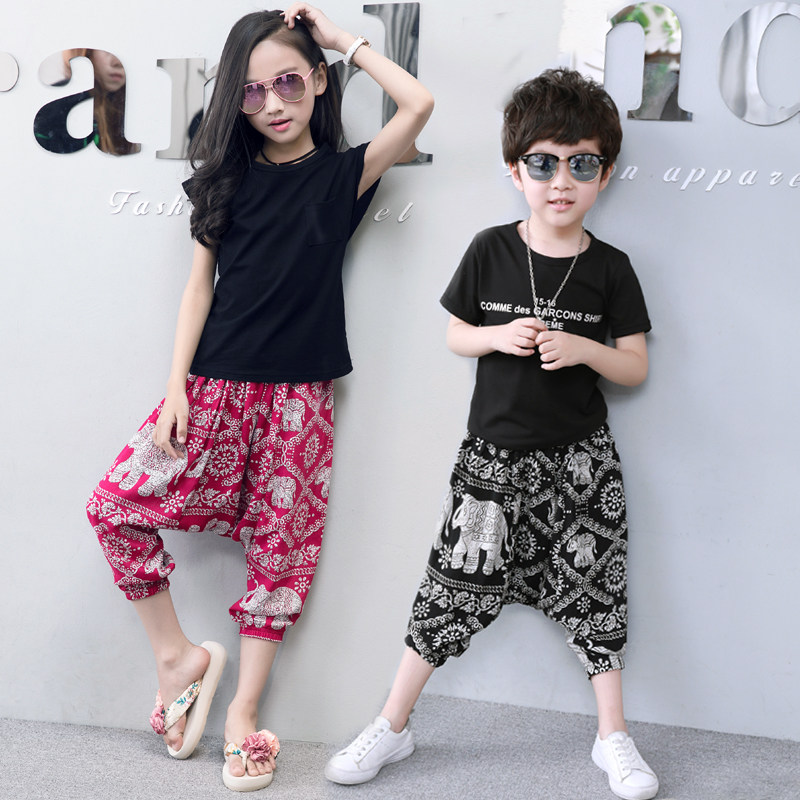 Kiss Suit Children Thai Elephant Pants Anti-mosquito Pants Light Cage Pants Boy Girl Cotton Silk Beach Pants Seven-minute Pants Skirt
