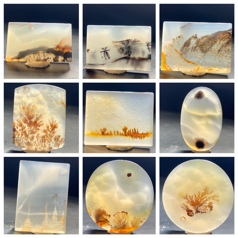 Natural Madagascar Ocean Chalcedony Pendant with Landscape and Floral Ink Painting Style, Artistic Agate Ornament L 1