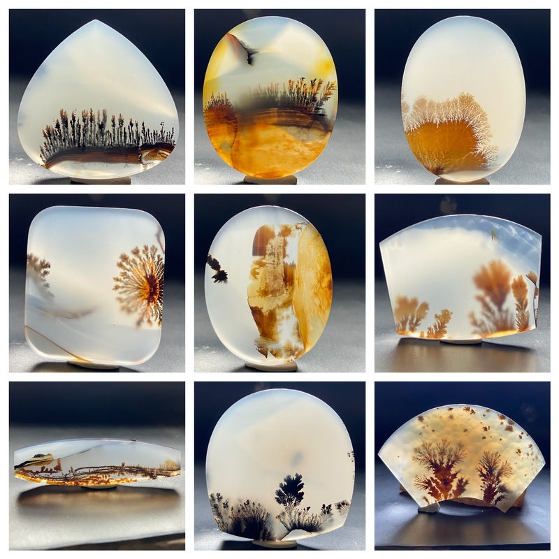 Natural Madagascar Ocean Chalcedony Pendant Landscape Grass Flower Ink Painting Artistic Conception Agate Pendant A8