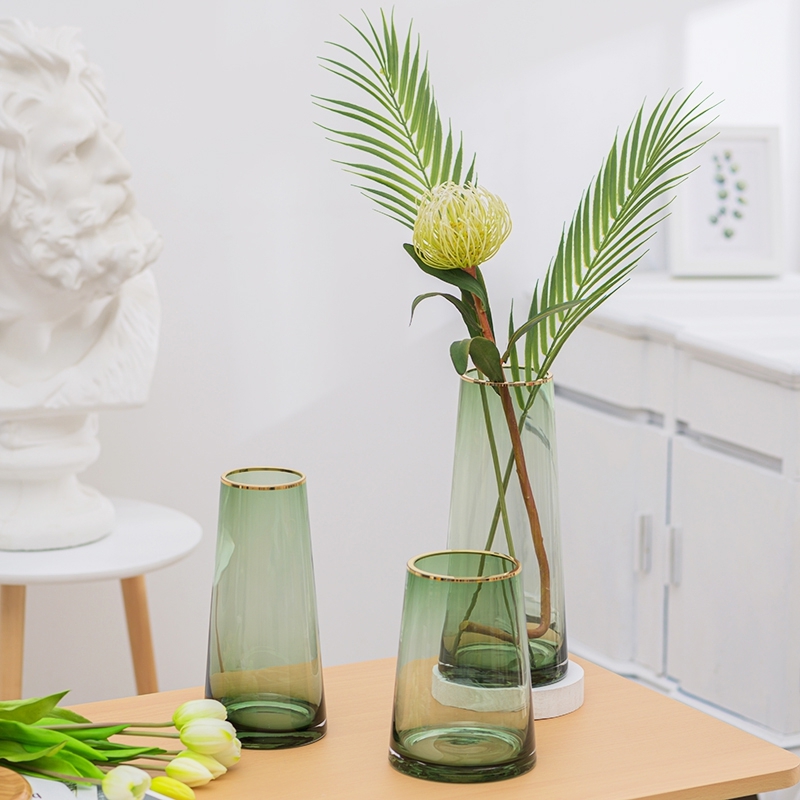 Light luxury gold transparent glass vase dry flower room flower decoration creativity simple Nordic water flower