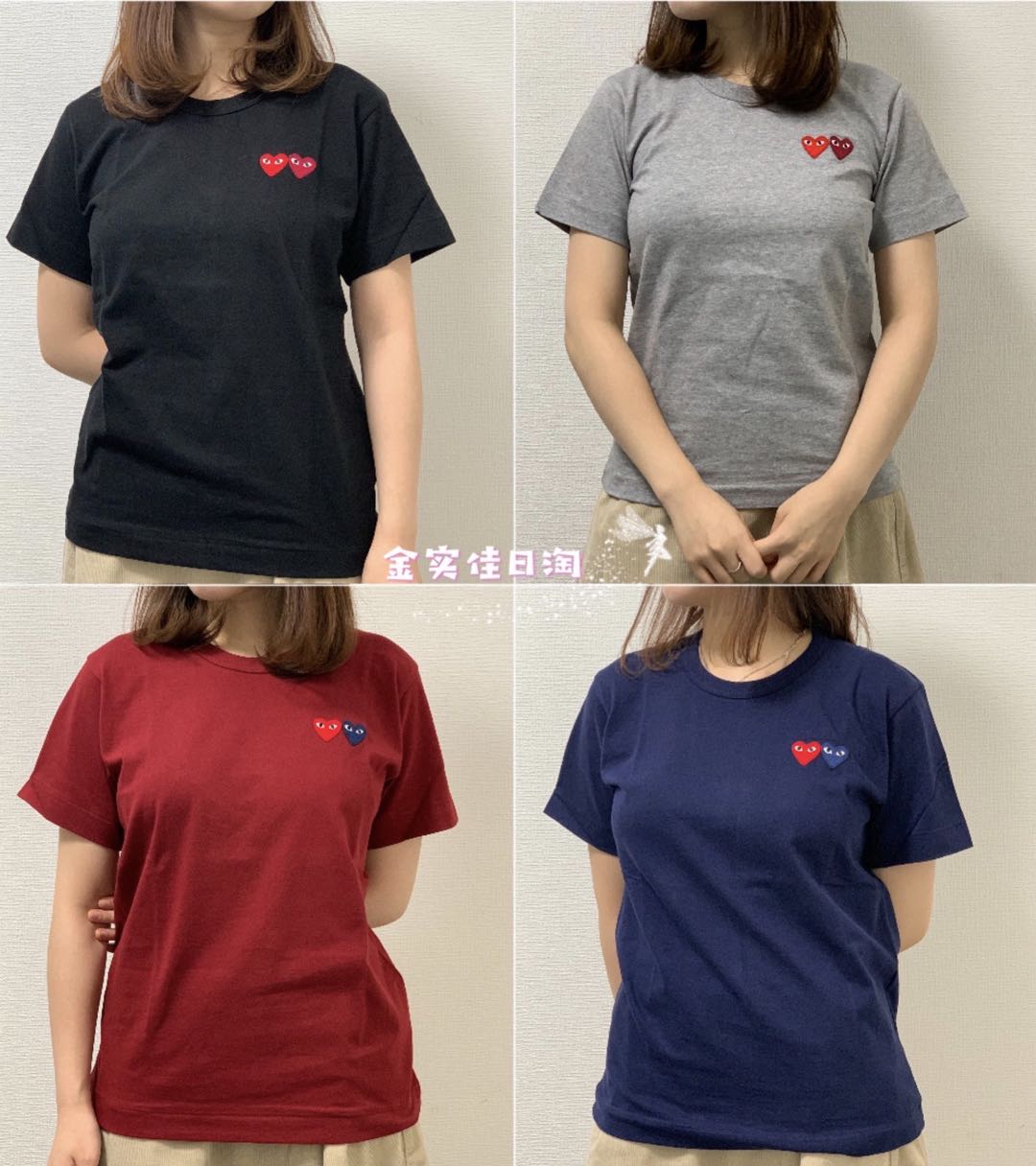 (Jin Seijia) Japan CDG Kawakubo Ling PLAY chest double heart cotton women's short sleeve t-shirt