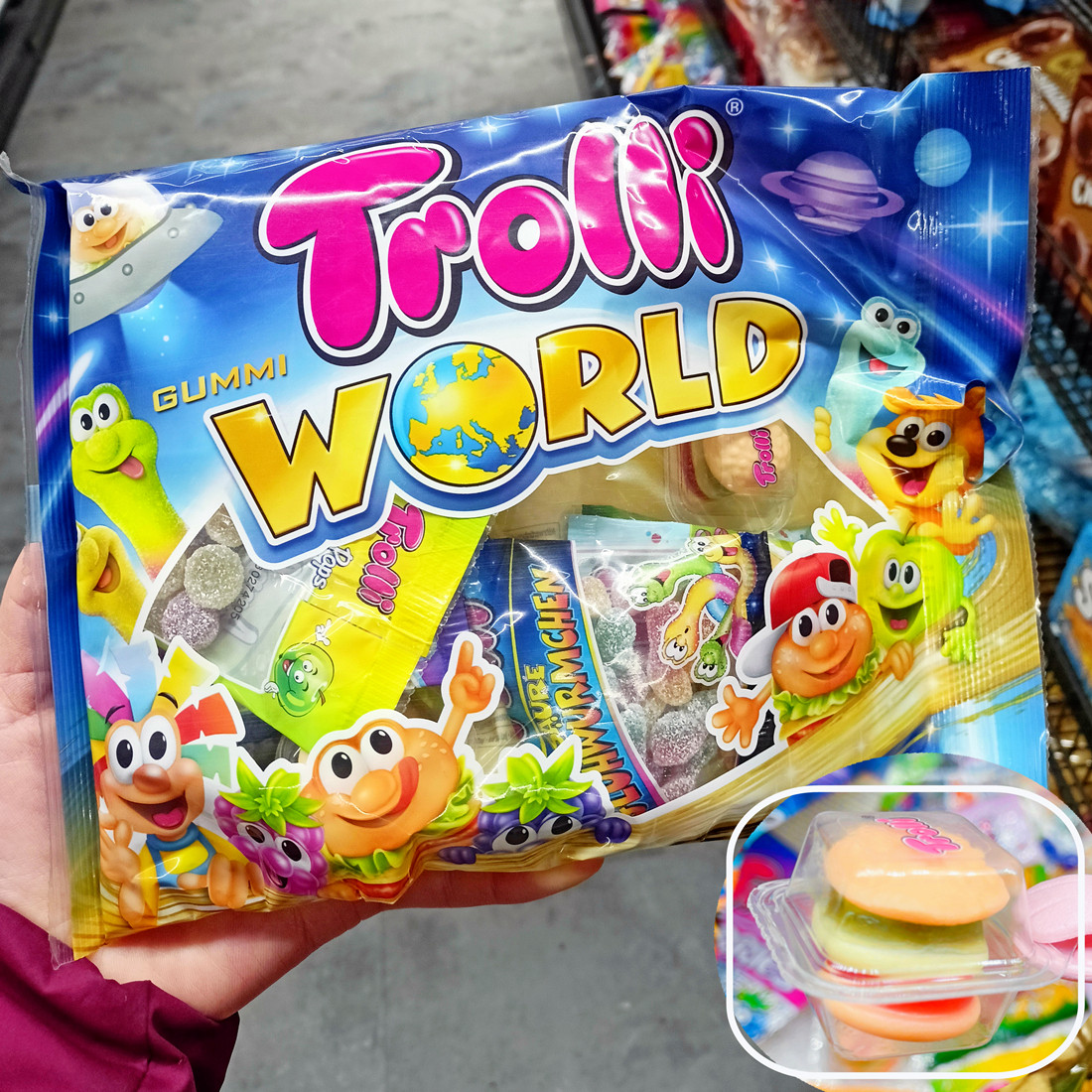 Spot hair Ttolli mouth force independent bag mixed fruit-flavored hamburger gummy sour fudge sour bug