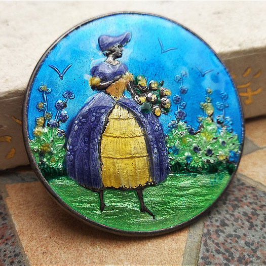 Western Antique Jewelry UK 1921 925 Pure silver enamel Crafts Brooch Brooch * 15 gr