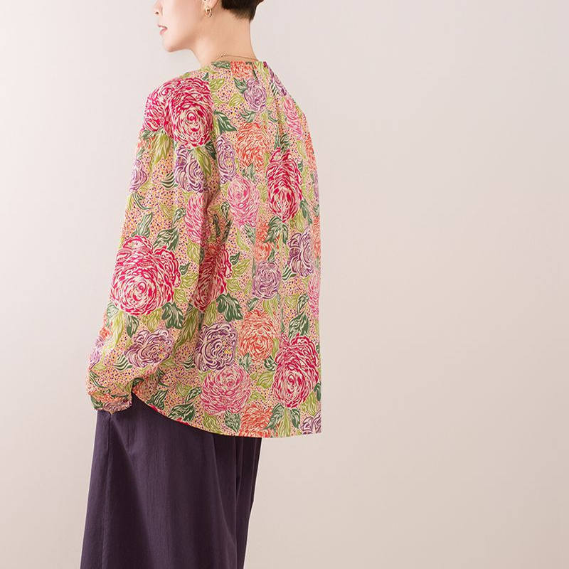 The Face of Time 2025 Spring and Summer British Liberty Printed Long-Sleeved Shirt Top Scattered Sunshine in the Leaves