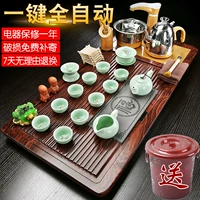 磊白 Костюм для чайной мебели, предоставляющий целый набор чайного стола кунг -фу фиолетовый песчаный керамический чайный чайная чайная тарелка с твердым деревом Полностью автоматическая интеграция