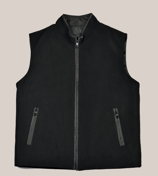 All black pure wool 100% fur one high collar windproof warm winter thickened pure leather vest