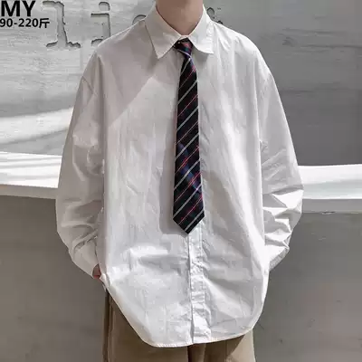 British Academy style JK uniform white shirt men's autumn clothes plus fat plus size tide fat people loose long sleeve shirt outside