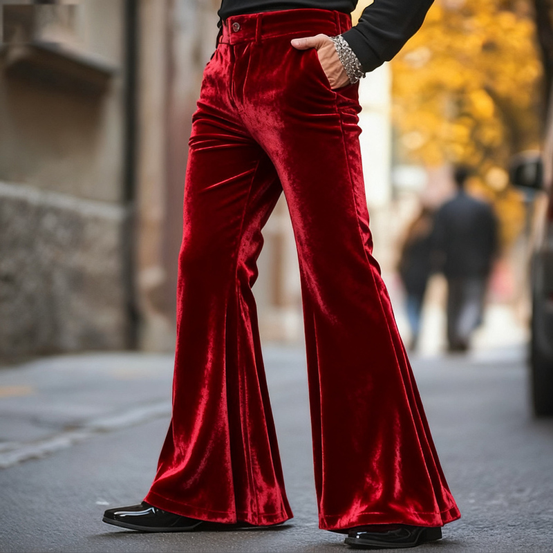 70S Retro Hong Kong Style Disco Bell-Bottom Pants Trendy Men's Velvet Y2K Nightclub Streetwear Yagami-Style Trousers