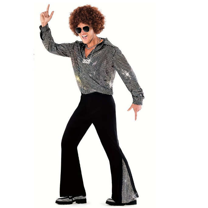European and American Hippie Beatles Disco Male Singer Performance Long-Sleeved Shirt with Sequins and Flared Pants Full Set Street Dance