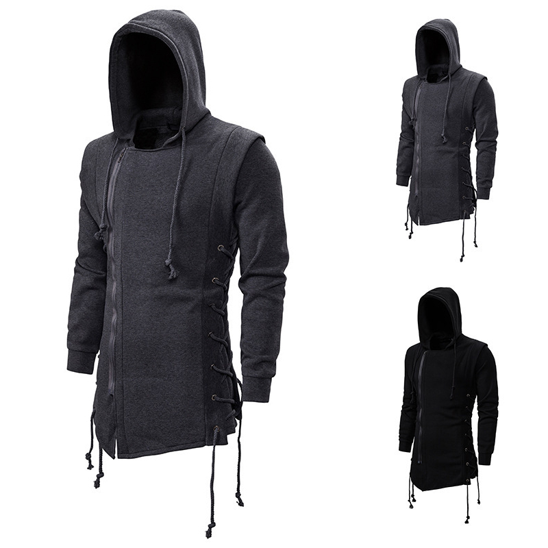 Assassin's Creed Sweatshirt Dark Style Side Zipper Cardigan Muscular Man Ninja Warrior Street Dance Fitness Wear Hooded Jacket