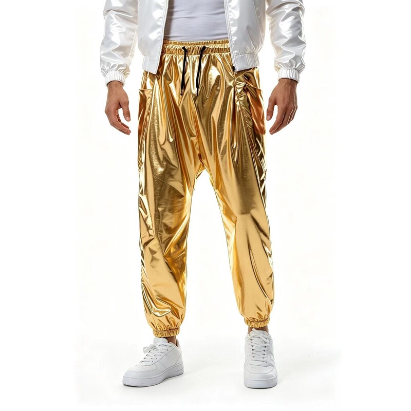 Metallic Texture Gold and Silver Shiny Dance Pants Disco Plus-Size Men's Street Dance Stretchy Long Pants Metallic Texture Gold and Silver Shiny Dance Pants Disco Plus-Size Men's Street Dance Stretchy Long Pants