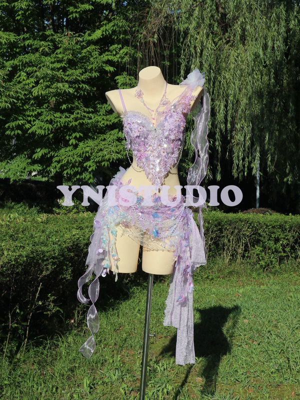 Yni｜Luxurious Full-Sequin Fairy Dress with Crushed Purple Stars for Photoshoots, Electronic Music Festival, Music Festival Tutu Dress