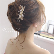Han Style Bridal Head Accessories New Golden Leaf Flowers Hair Comb Wedding Wedding Dresses Accessories Fairy Beauty