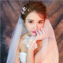 Bridal Wedding Wedding Wedding Dress Dress Etiquette Full Finger Gloves Female Short soft yarn lace Breathable Bow Tie Decoration