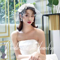 Dinner elegant headdress white bridal wedding photography modeling cheongsam retro hair accessories lace feather Super fairy hat