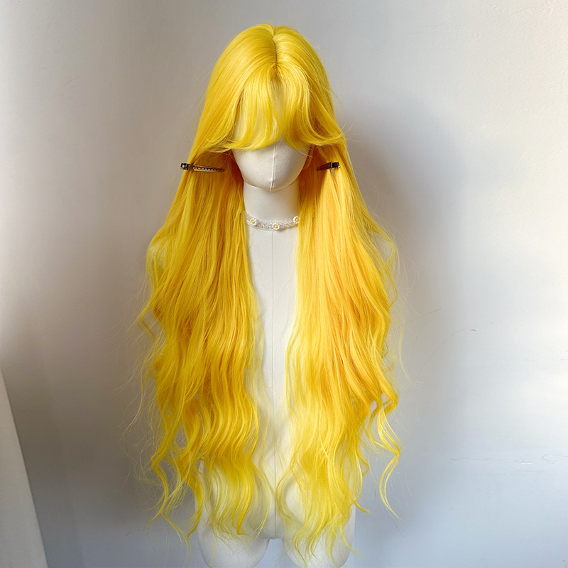 Lemon Yellow Fairy-Style Extra-Long Wig, Vintage Wool Curls, Original Lolita Full-Length Curly Hair