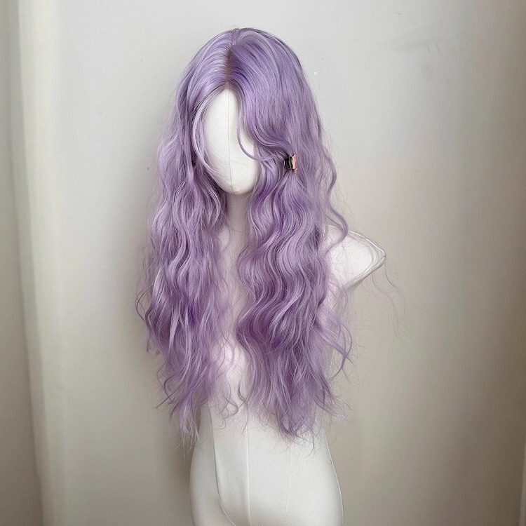 Purple Dopamine Wig with Lace Front, Women's Big Wavy Curly Hair, Wool Curls, Long Hair, Side Bangs, Full Wig for Cosplay
