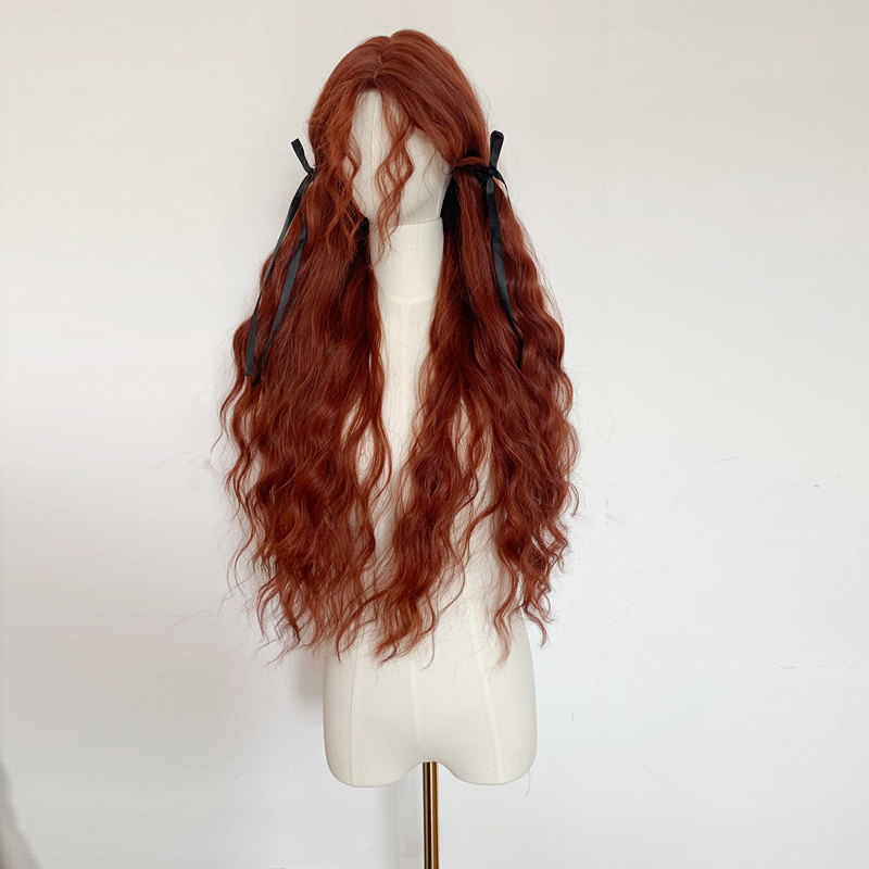 Autumn Style American Orange Fairy Forest Style Extra-Long Vintage Wool Curly Original Lolita Full-Length Curly Wig