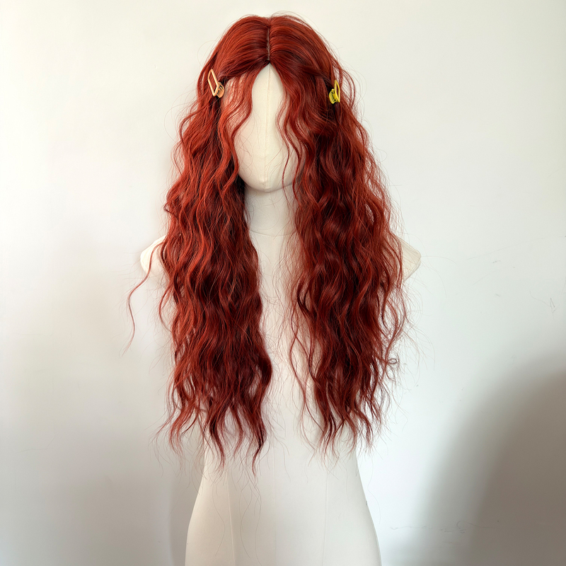 Disney Runaway Princess Red Wig Retro Wool Curls Full Head Wig Realistic Hair Cosplay Daily Style Full Wig