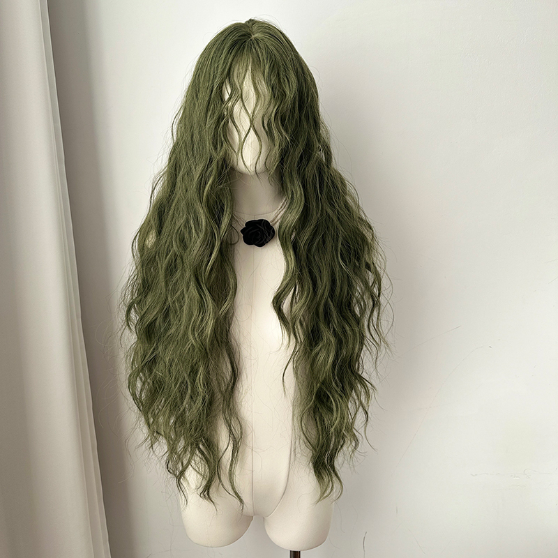 Halloween Green Elf Forest-Themed Photo Shoot, Extra-Long Vintage Wool Curls, Original Lolita Full-Length Curls