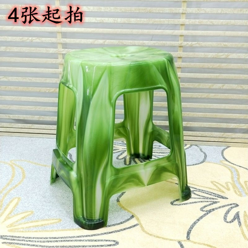 Plastic stool thickened adult high stool table bathroom Living room Creative jade patterned anti-explosion mesh red hemp to glue chair
