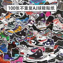100 aj sneakers luggage stickers Tide brand waterproof European and American personalized suitcase stickers for men computer wall decoration