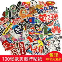 100 trendy brand stickers Luggage luggage stickers Trend brand logo Computer notebook waterproof small stickers