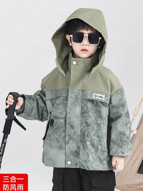 French Children's Outdoor Jacket for Boys, 3-in-1 Detachable Spring and Autumn Style, Fleece-Lined Coat, Children's Clothing for Boys, Baby Spring Outfit