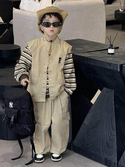 French Boys' Cool and Stylish Outfit 2026 New Children's Workwear Spring and Autumn Style Boys' Trendy Three-Piece Set Spring Outfit