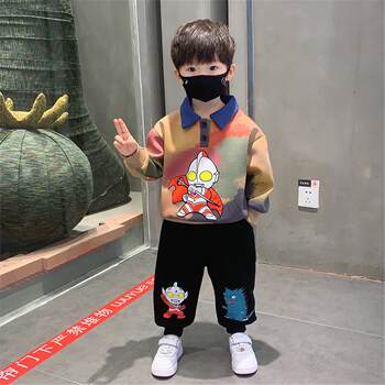 French Ultraman Clothing for Boys, Spring and Autumn Set, 2025 New Model, Children's Winter Fleece Stylish Outfit for Boys