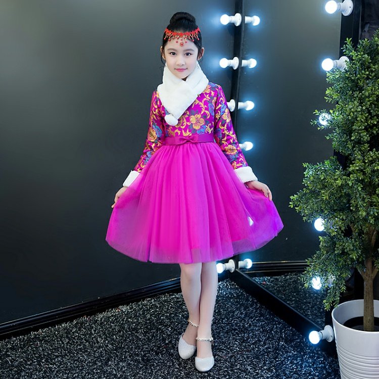Đầm trẻ em sườn xám 2018 mới mùa đông dài tay áo bé sinh nhật Trung Quốc cộng với nhung trang phục bé gái kiểu Trung Quốc váy đầm đẹp