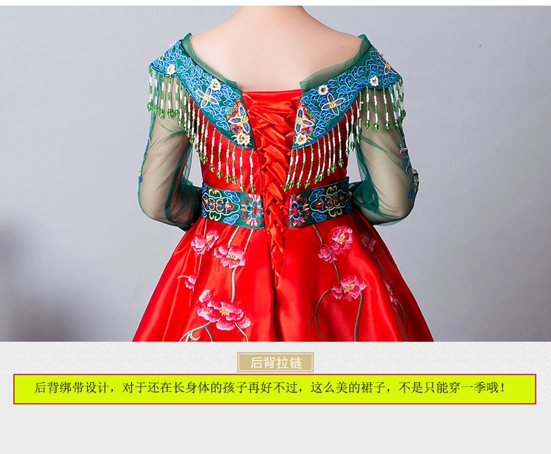 Cô gái ăn mặc 2018 mùa hè mới công chúa váy trẻ em Trung Quốc phong cách retro sàn catwalk guzheng trang phục gió quốc gia shop vay tre em cao cap